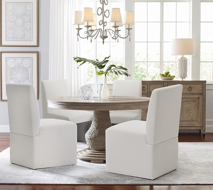 Upholstered Dining Chairs Set of 2 Modern Kitchen & Dining Room Chairs Linen Fabric Dining Chairs with Wooden Frame, White