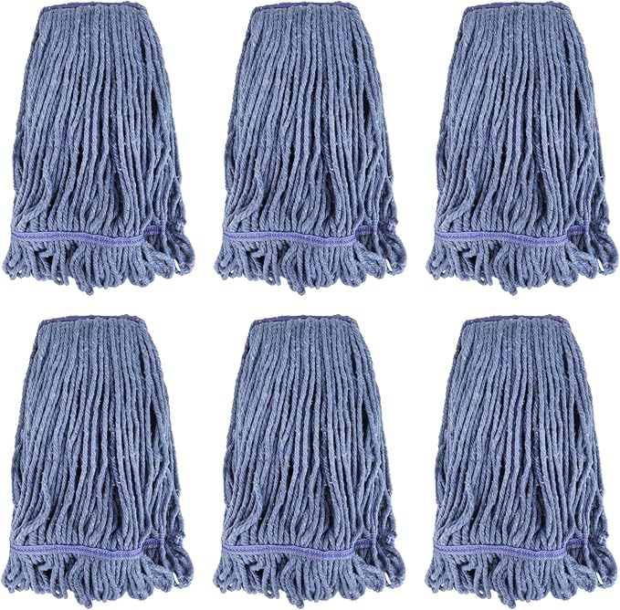 Commercial Heavy Duty Mop Heads Replacement for Rubbermaid: 6 Packs 24oz Industrial Wet Mop Head for Floor Cleaning - Commercial Products Looped End String Head Refills