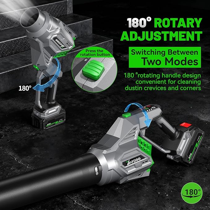 Leaf Blower Cordless, 950,000 RPM,Turbo Fan 810CFM,4-Speed Mode Portable Lightweight Grass Blower with Battery and Charger,180° Rotatable 2-in-1 Handheld Blower,Lawn Care/Yard/Car/Patio