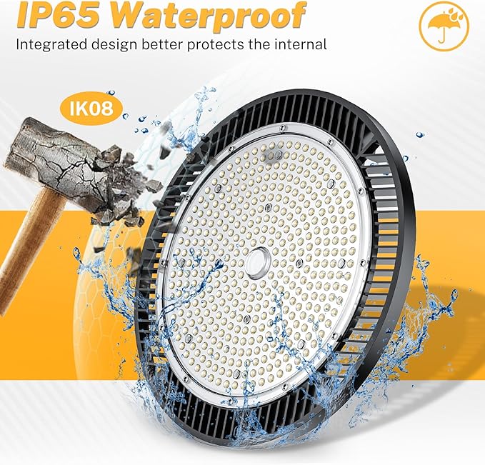 Super Bright 200W UFO LED High Bay Lights 30000Lm 5000K Daylight AC100-277V Play& Plug&5ft Cable High Bay LED Shop Lights for Warehouse Workshop Gym Garage Barn 8 Pack