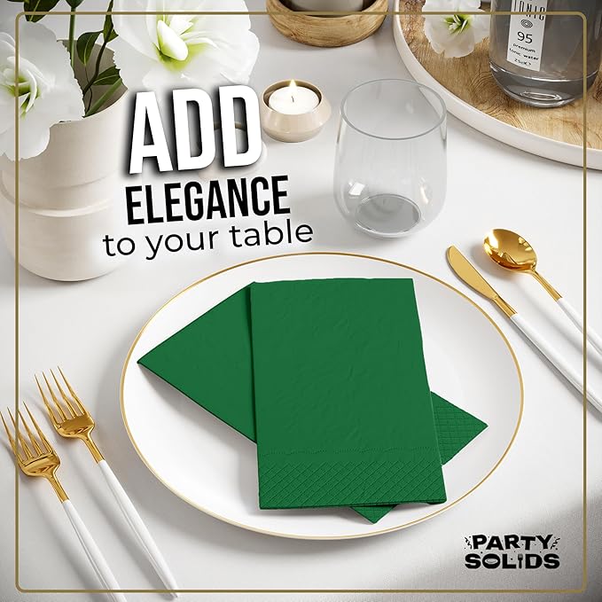Emerald Green Dinner Napkins Disposable 8" x 4" Folded - 40 Pcs 2 Ply Emerald Green Napkins Disposable Paper Guest Towels for Bathrooms, Dinners, Everyday Parties & Party Supplies