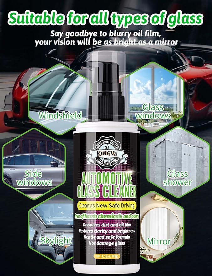 Kingvo Car Glass Cleaner Spray, Windshield Washer Fluid,Car Window Cleaner Auto Detailing Supplies Shower Door Water Spot Remover Washing Kit,100g