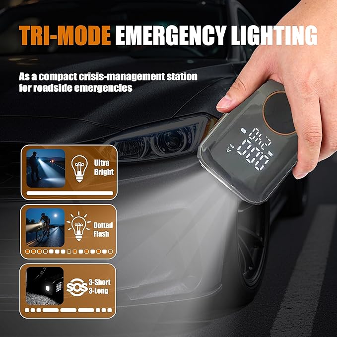 Cordless Tire Inflator, Portable with digital pressure gauge, 150PSI, Auto shut-off & LED light, 12V DC/Rechargeable dual mode, for Car/Motorcycle/Bike/Inflatable