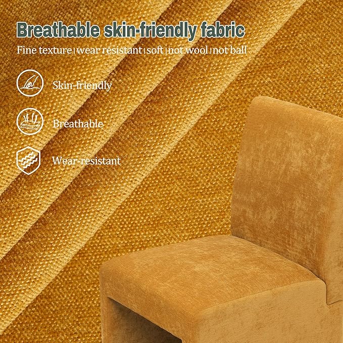 Upholstered Dining Chairs Set of 6 Modern Kitchen & Dining Room Chairs Linen Fabric Dining Chairs with Wooden Frame, Yellow