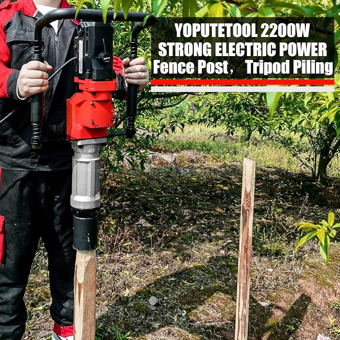 Electric Pile Driver Hammer 2200W Electric T Post Driver, 110V Handheld Pile Driver, 2100 BPM Sufficient Power, Ideal for Fence Post Construction Site, Farm Fences, Forestry Seedlings