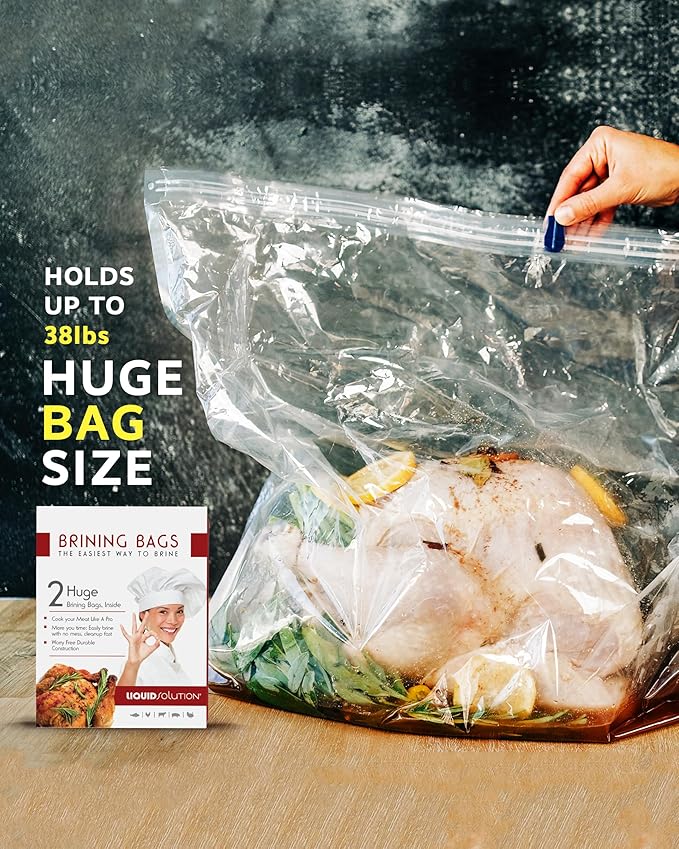 Turkey Brining Bags Set of 2 - Extra Large Holds up to 38lb - 25.5 x 21.5 inches - Heavy Duty with Gusseted Bottom - Double Track Zippers to Avoid Leaks