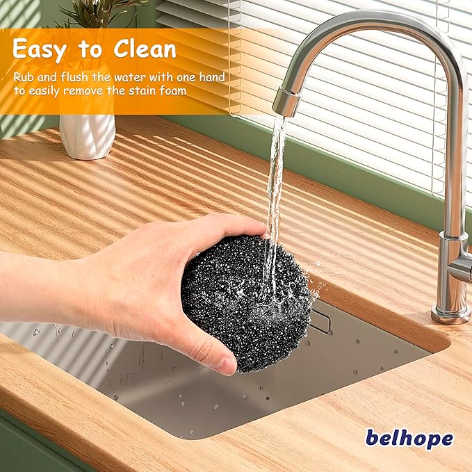 belhope Black Scrub Sponges - Scratch-Free Multipurpose Dish Sponge for Kitchen, Bathroom - Temperature Controlled Sponges for Scrubbing - Stain & Odor Resistant (6 Pack Round)