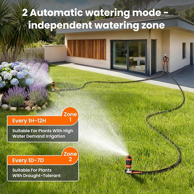 Giraffe Tools Garden Hose 100ft x 5/8", Water Hose Heavy Duty, Flexible with Watering Timer Nozzle and Yard Sprinkler, Lightweight Hybrid Hose with Swivel Handle, Male to Female Fittings