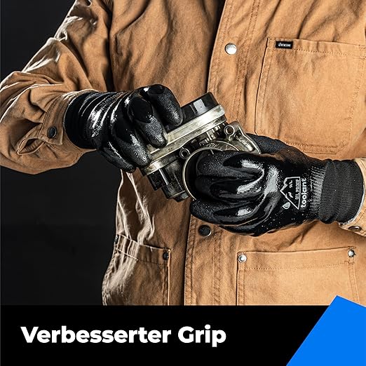 Waterproof Gloves for Men and Women, Freezer Gloves with Grip, Double Nitrile Dipped for Extreme Oil Repellent, for Construction, Mechanics, Mining, Plumbing, Black, Small