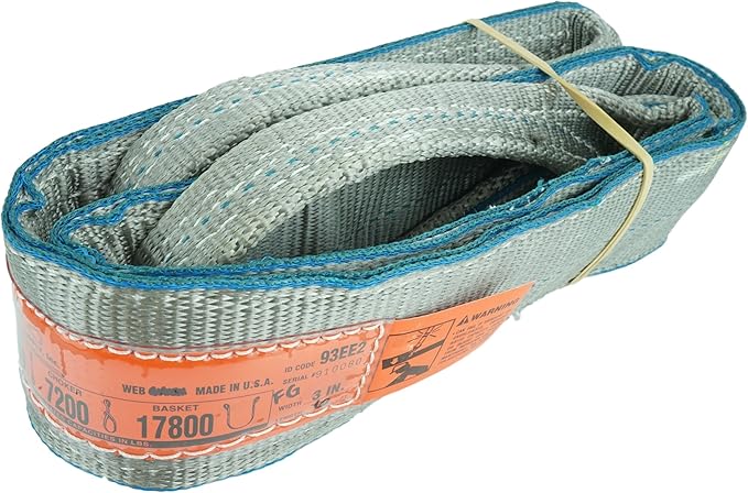 DD Sling (USA Made). 3" x 16', Flo Guard 2 Ply, Polyester Lifting Slings, Eye & Eye, Heavy Duty, 8900 lbs Vertical, 7200 Choker, 17800 Basket Load Capacity (3" x 16')