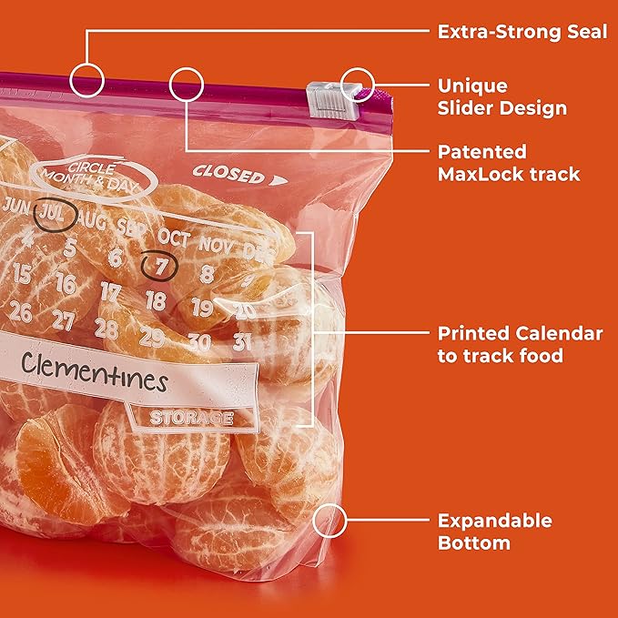 Hefty Slider Calendar Storage Bags, Quart Size, 40 Count (Pack of 4), 160 Total