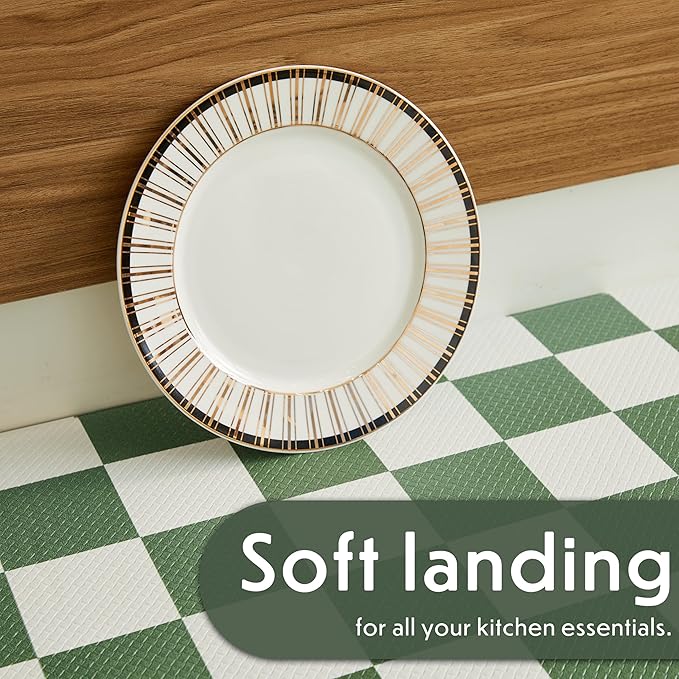 Checkered Kitchen Mats for Floor Set of 2, 2 Pcs Sage Green Cushioned Non Slip Runner Rugs for Kitchen/Sink/Laundry, Comfort Aesthetic Cute Anti-Fatigue Foam Floor Mat 17.3"x29.5"+17.3"x47.2"