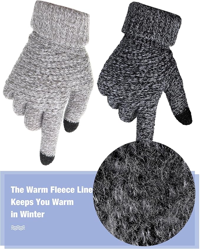 Geyoga 2 Pairs Women's Winter Touch Screen Gloves Soft Warm Fleece Lined Knit Elastic Cuff Winter Texting Gloves