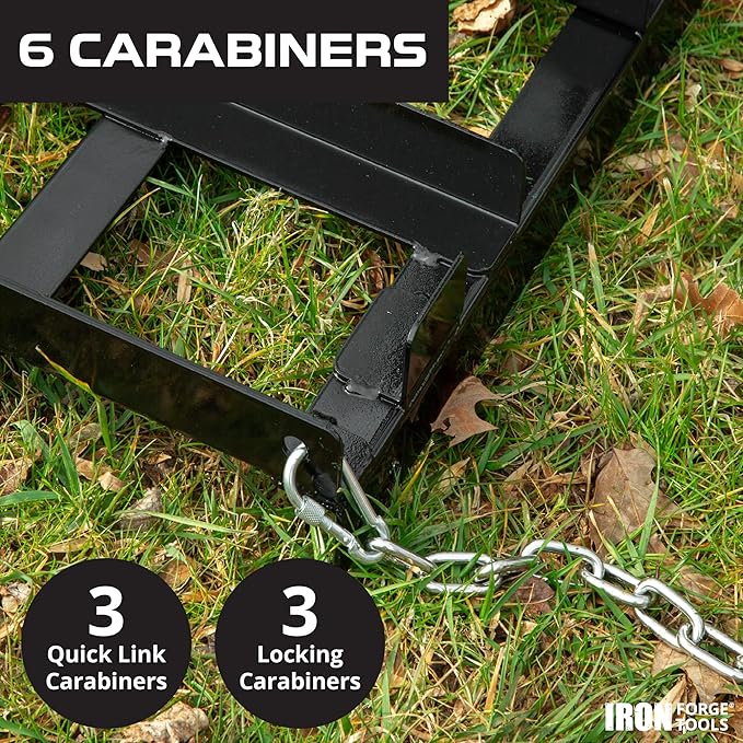 Iron Forge Tools Drag Harrow - Driveway Pull Behind Lawn Leveling Rake Grader - Tow Behind Lawn Tractor Attachments for ATV, UTV, or Mower - 4 Feet Heavy Gauge Powder Coated Welded Steel - Black