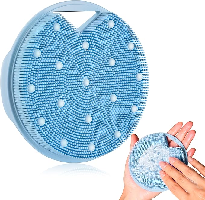 Heavy Duty Silicone Body Scrubber – Anti Zinc Infused-Lymphatic Brush Exfoliating Body Scrubber for Shower Body,with Stiff and Soft Bristles for Anti-Puffiness,Blood Circulation- Azure