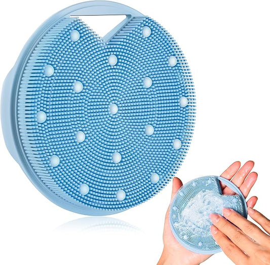 Heavy Duty Silicone Body Scrubber – Anti Zinc Infused-Lymphatic Brush Exfoliating Body Scrubber for Shower Body,with Stiff and Soft Bristles for Anti-Puffiness,Blood Circulation- Azure