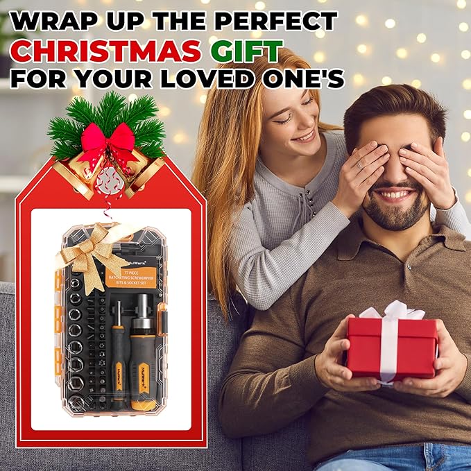 MULWARK Screwdriver Bit Set & Socket Kit, 77-Pieces Ratcheting Screwdriver Set with Case, 77 in 1 Multi Bit Screw Driver for Home DIY, Electronics, Car Emergency and Garage