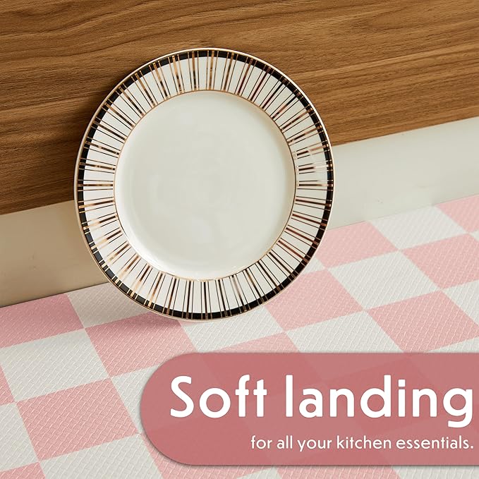 Pink Checkered Kitchen Mats for Floor Set of 2, 2 Pcs Cushioned Non Slip Runner Rugs for Kitchen/Sink/Laundry, Comfort Aesthetic Cute Anti-Fatigue Foam Floor Mat 17.3"x29.5"+17.3"x47.2"
