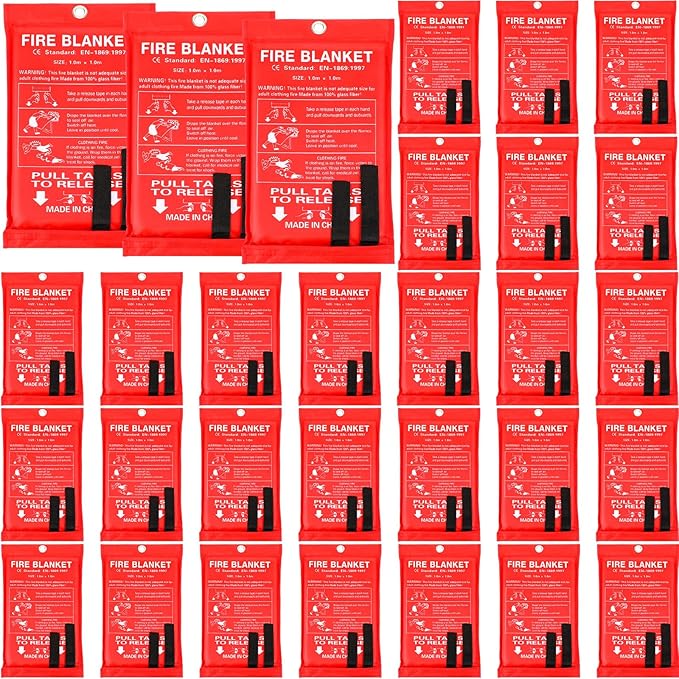 Macarrie 30 Pack 39” x 39” Fire Blanket Emergency for Home and Kitchen Safety Suppression Blanket Fiberglass Fireproof Survival for Fireplace Car Office Camping (Red)