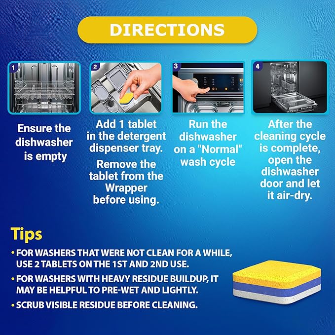 Washing Machine & Dishwasher Cleaner Tablets for Pet Owners - Front & Top Load Washer Deep Clean - Remove Pet Hair & Odors - Hard Water Descaler with Citric Acid - HE & Septic Safe - 28 Tabs - Lemon S
