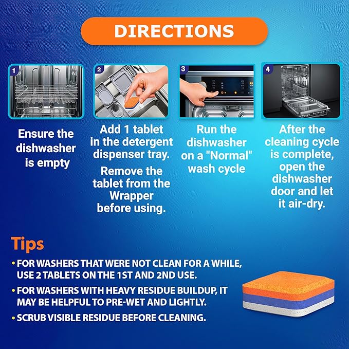 Dishwasher Cleaner Deodorizer Descaler Tablets - 28 Tabs - 1 Plus Year Supply - Extra Scented Deep Cleaning Sanitizer Pods - Remove Hard Water - Contain Citric Acid Heavy Duty Septic Safe - Citrus
