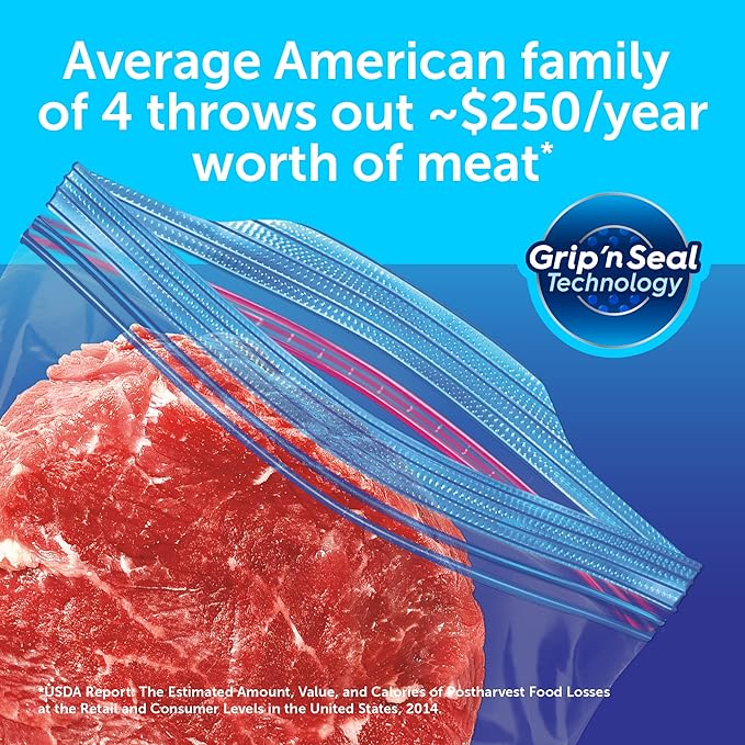 Ziploc Quart Food Storage Freezer Bags, Stay Open Design with Stand-Up Bottom, Easy to Fill, 100 Count
