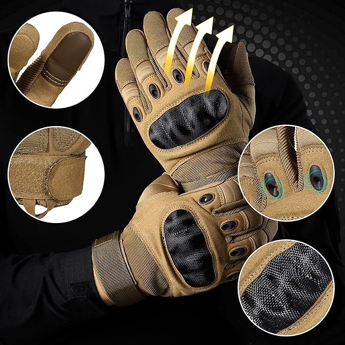 Motorcycle Tactical Gloves for Men - Touchscreen, Hard Shell & Palm Padding for Airsoft Paintball Hunting Hiking Camping Climbing Sports Cycling Gloves