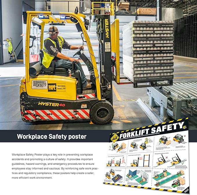 Forklift Safety Poster – OSHA Compliance Guide for Workplace & Warehouse, Forklift Operation Rules, Forklifts Safe Rules Poster 18"x24", Industrial Poster Waterproof, Tear-Resistant