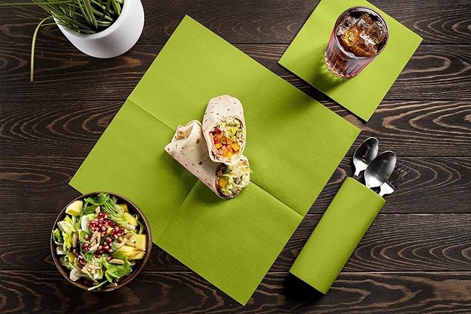 Linen-Feel Colored Paper Napkins - Decortive Cloth-Like KIWI Luncheon Napkins - Soft And Absorbent. For Kitchen, Party, Wedding, Dinner Or Any Occasion. (Pack of 50)