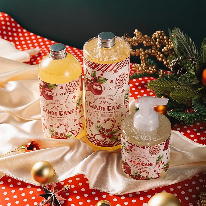 ROMIIE ZOI Christmas Liquid Hand Soap Refill- Candy Cane- Infused with Peppermint Candy Cane Aroma, Gentle & Moisturizing Formula for Home & Kitchen, 750 ML/ 26 FL OZ