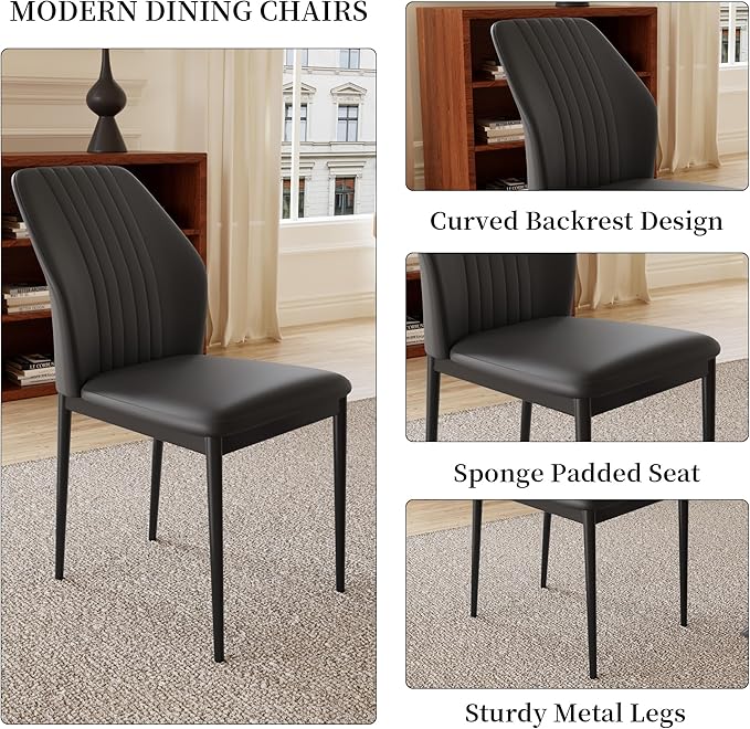 Extendable Dining Table Set for 6-8 People, 63 to 78.7 Inch MDF Kitchen Table with 8 Faux Leather Dining Chairs, Space-Saving for Dining Room, Breakfast Nook (White Table & 8 Black Chairs)