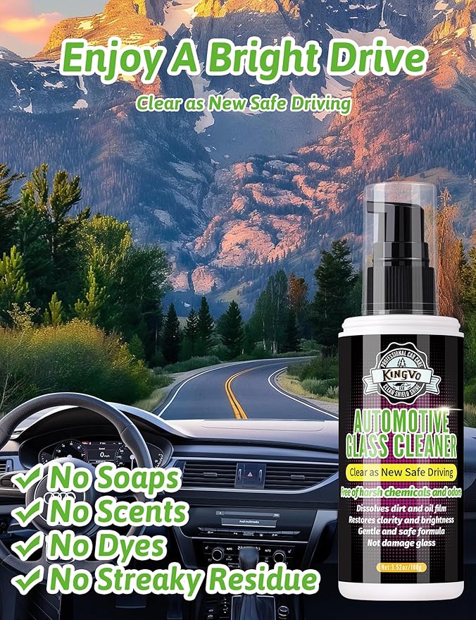 Kingvo Car Leather Cleaner and Car Window Cleaner, Dashboard Shower Door Glass Window Polish Spray Detailing Tool Water Spot Remover Wash Kit