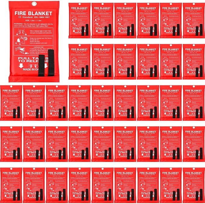 Macarrie 40 Pack 39” x 39” Fire Blanket Emergency for Home and Kitchen Safety Suppression Blanket Fiberglass Fireproof Survival for Fireplace Car Office Camping (Red)