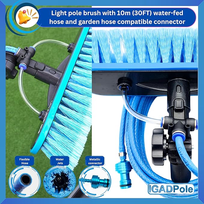 IGADPole Washing Kit: Water-fed Brush with Soap Dispenser, Cobweb Dusters, with 5-Stage Telescoping Pole 5-20ft Pole/Window and Dusting Cleaning Kit