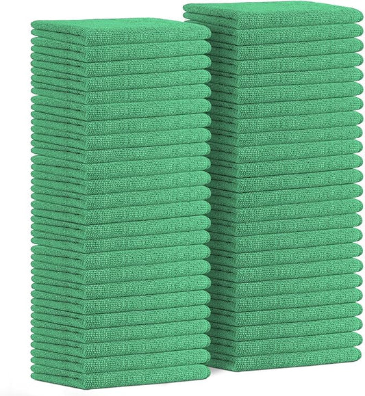 Avalon Towels Microfiber Cleaning Cloths (Value Pack of 48) - Size 16 x 16 Inches, Highly Absorbent Cleaning Rags, Lint Free, Reusable and Washable, Microfiber Towels for Cars (Green)
