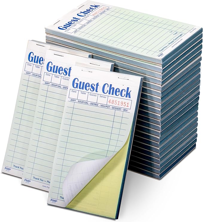 FMP Brands Double Part Guest Check for Servers, Server Note Pads 1000 Sheets (20 Pads), Server Books for Waitress with Carbon Copies, Guest Check 2 Part Carbonless, Check Book for Cafes, Restaurants
