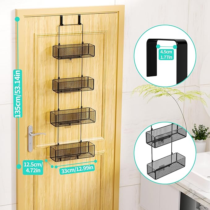 HapiRm Over Door Organizer Storage - Separable Door Organizer Hanging with 4 Metal Large Capacity Baskets for Bathroom Bedroom Kitchen Pantry Closet (Black)