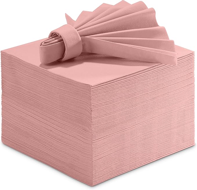 Linen-Feel Colored Paper Napkins - Decortive Cloth-Like PINK Luncheon Napkins - Soft And Absorbent. For Kitchen, Party, Wedding, Dinner Or Any Occasion. (Pack of 50)