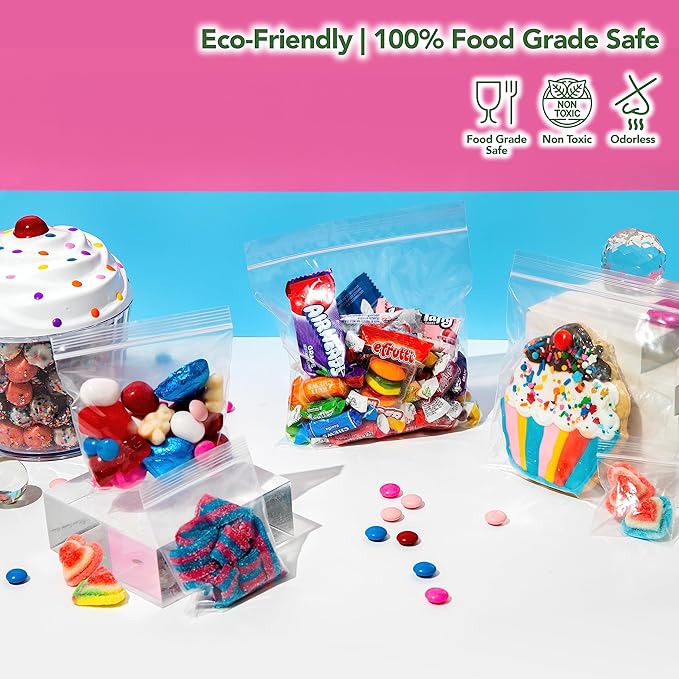 Assorted Resealable Plastic Bags 600 Pack — Clear Reclosable Variety Pack (2 x 2, 3 x 3, 4 x 4, 5 x 5 Inch) with Zipper Seal for Jewelry, Beads, Small Parts, Crafts