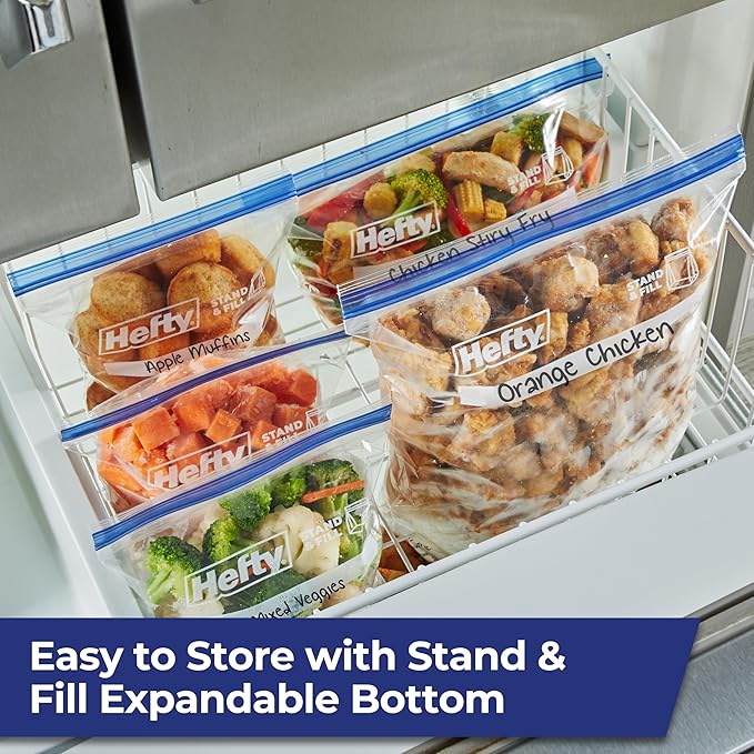 Hefty Press to Close Plastic Freezer Bags, Gallon Size, 20 Count