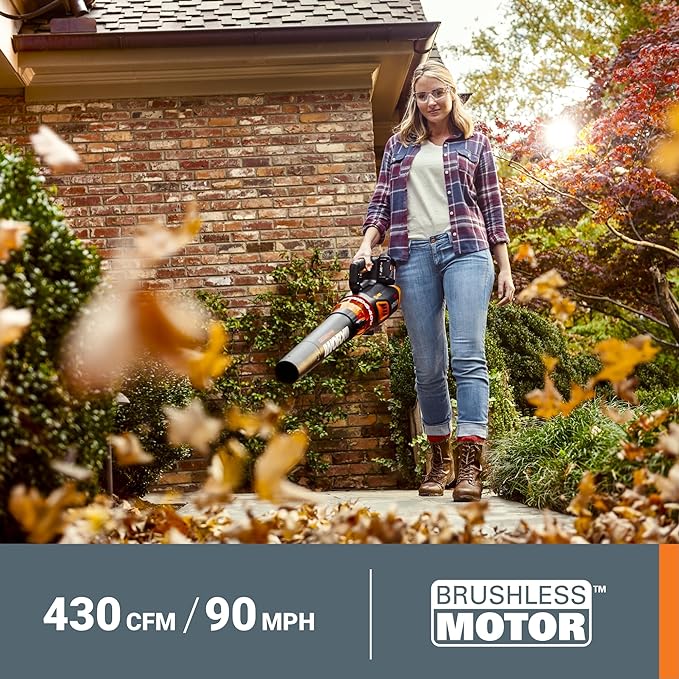 WORX WG584 40V Cordless Leaf Blower, Electric Blower for Lawn Care wth Brushless Motor, 2 Batteries & Charger Included