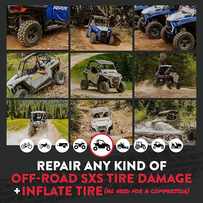 GlueTread SxS Pro Tire Repair Kit Ultimate Off-Road Tire Repair Kit Includes Sidewall Repair Patches, Colby Emergency Valve, Emergency Tire Plug Kit with 12 Plugs, T Handles and 8 CO2 Cartridges