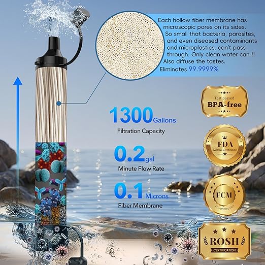 Emergency Water Filter Straw, Personal Survival Water Filtration System, Water Purifier, Outdoor Survival Gear and Equipment for Hiking Camping Accessories Cycling Fishing Preparedness (3PCS)