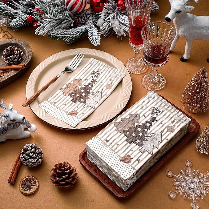 Jetec 200 Pcs Christmas Napkins Disposable Christmas Tree Paper Guest Towels for Bathroom Decorative Hand Towel 2 Ply Guest Paper Napkins for Xmas Winter Holiday Kitchen Party Supplies