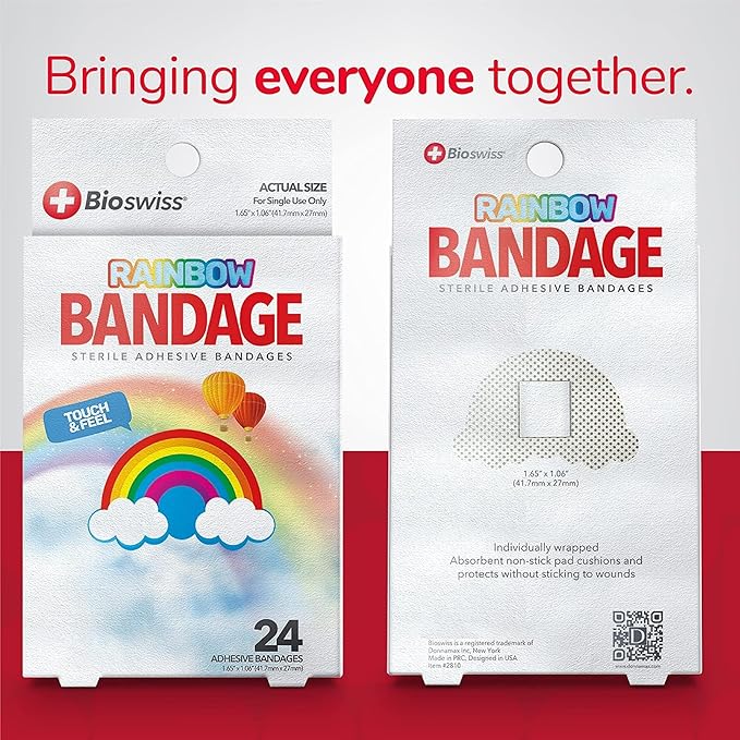 BioSwiss Kids Bandages, Rainbow Shaped Self Adhesive Bandage Set, Latex Free, Sterile Wound Care, 24 Count