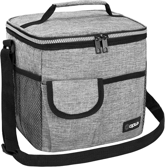 opux Insulated Lunch Bag for Men Women, Leakproof Heather Gray Lunch Box for Work, Portable Soft Lunch Cooler Bag with Shoulder Strap, Adult Lunchbox Lunch Pail for Kid Boy Girl School, 18 Can/10L