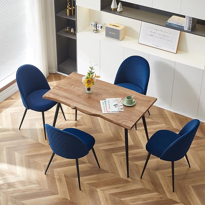 Modern Dining Table Set for 4,Stylish Rectangular Kitchen Table with Chairs Set, Compact Breakfast Dinner Table Set & Armlss Beautiful Dining Chair Velvet with Strong Metal Legs for Indoor