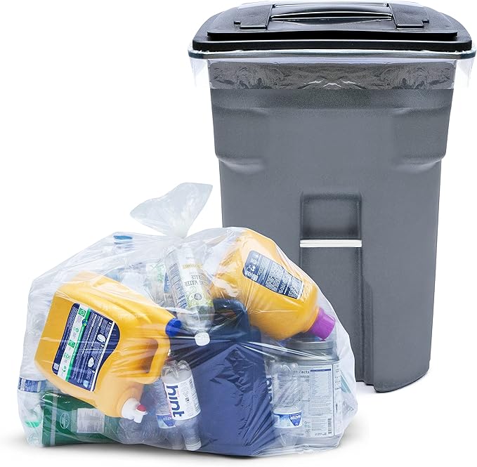 Tasker 95-96 Gallon Trash Bags, (Value Pack 50 Bags w/Ties) Extra Large Heavy Duty Clear Plastic Recycling Trash Bags, 90 Gallon, 95 Gallon, 96 Gallon, 100 Gallon (Clear)