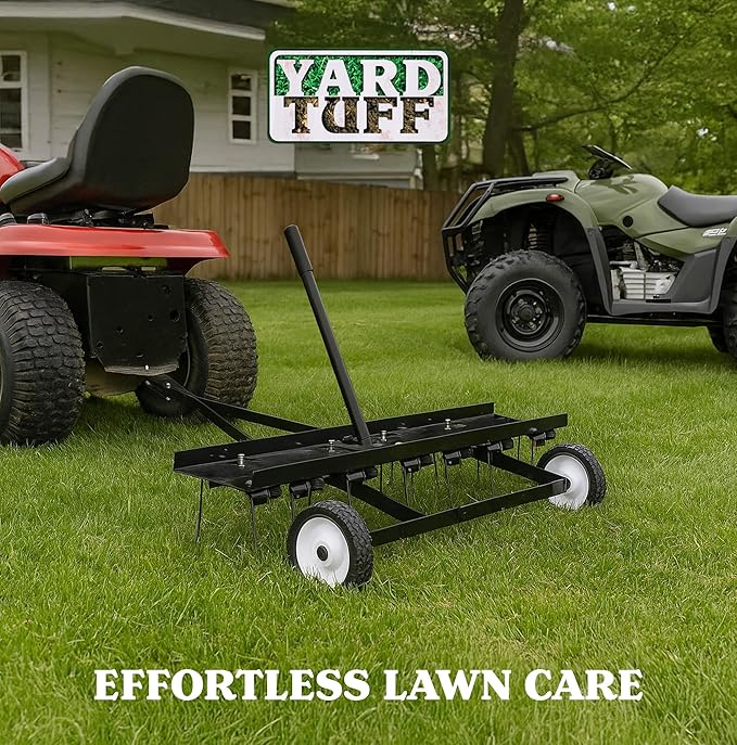 Yard Tuff Tine Dethatcher Attachment, 40 Inch Pull Behind Thatcher for Lawn Mower, Tractor and ATVs, with Heat-Treated Tines for Grass, Leaves, Debris