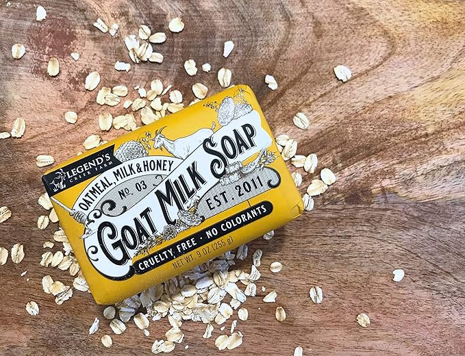 Legend's Creek Farm Goat Milk Soap - Triple Milled Moisturizing Bar for Hands and Body - 9 Oz Creamy Lather, Nourishing, Natural Soap for Sensitive Skin (Oatmeal, Milk & Honey, Pack of 1)